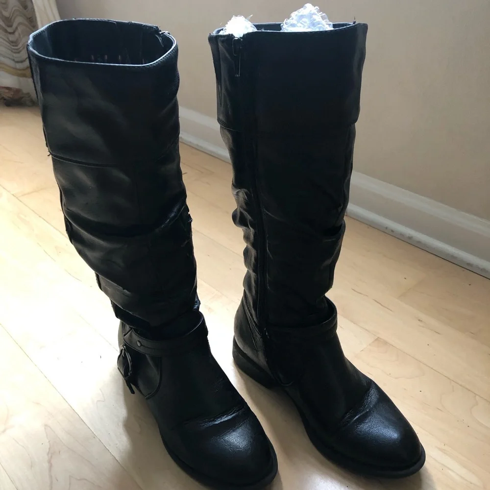 Others Follow Black Over-the-Knee Buckle Riding Boots